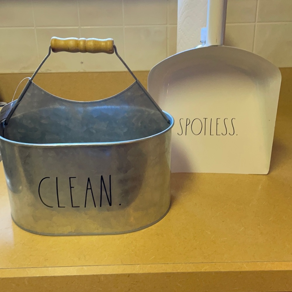Rae Dunn clean utensil caddy and dustpan (2 items)